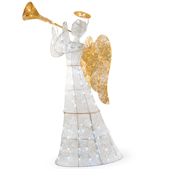 60" Crystal Angel Decoration, White LED Lights By National Tree Company in Crystal/Gold | 33" x 18" x 60" | Michaels®